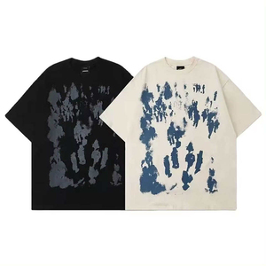 OEM Custom Heavyweight Graphic Silk Screen Print Men's T-Shirts 100% Cotton 270 Gsm <b>No</b> Hem Boxy Cropped DTG Letter - Product Image 4