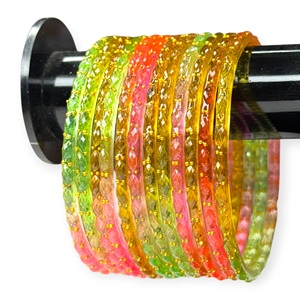 Designer Emerald Cut Kashmiri <b>Gold</b> <b>Plated</b> Trendy Multicolour Raindrop Glass Pearl <b>Bangles</b> <b>Bridal</b> at Wholesale Price - Product Image 1