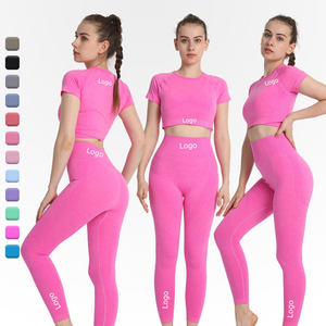 Professional Seamless Polka Dot Quick Drying Yoga Outfit for Women Short Sleeve Tops Shorts 2-Piece Summer Sports Running Wear - Product Image 2