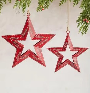 Red <b>Star</b> Metal <b>Hanging</b> Ornament Embossed Design Traditional Christmas Tree Decoration Medium Size Handmade - Product Image 1