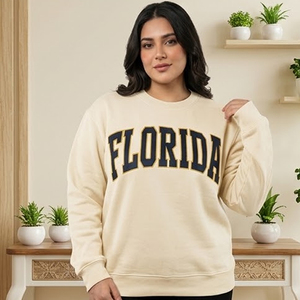 Sweat-shirt à col rond pour femme, bleu clair, 100% coton, coupe classique, imprimé lettres, vêtement d'automne, Florida - Product Image 2