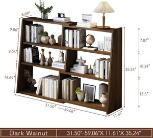 Estantería de madera extensible de 3 niveles, estantería ajustable de 2 piezas con 6 compartimentos abiertos, color nogal - Product Image 3