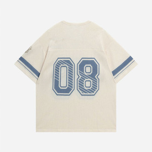 Maillot de football américain tendance pour femme, couleur beige, en maille, col en V, personnalisé, surdimensionné, numéroté, vêtements de sport pour marques privées - Product Image 5