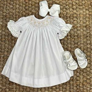 Abiti Battesimali Personalizzati con Ricamo a Croce Dorata, Vestito da Bambina Stile Vescovile, Tutina da Battesimo per Bambino, Abbigliamento Vintage Bianco - Product Image 3