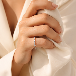 Anillo de Boda Apilable de Oro 14K 18K con Diamantes Redondos de 1.30CT y Moissanita Personalizada, Joyería Fina de Moissanita al por Mayor - Product Image 5