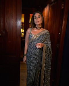 Sari de Seda Estampado de Diseño de Lujo con Blusa, Estilo Bollywood, para Fiestas, Sari Étnico Indio - Product Image 5
