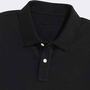 Polo à manches courtes pour homme, noir, uni, décontracté, tricoté, 100% coton, boutonné devant, coupe classique, tissu piqué anti-rides - Product Image 3