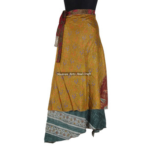 Ladies Sarong Printed Long Beach <b>Wrap</b> <b>Skirt</b> Women Wear Vintage Silk Sari Long Length <b>Wrap</b> <b>Around</b> <b>Skirt</b> 2 Layer Reversible Saree - Product Image 5