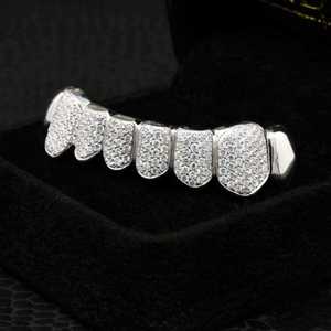 Juego de joyería dental de aleación plateada estilo Hip Hop para hombre, con Grillz de incrustaciones de circonitas redondas brillantes - Product Image 1