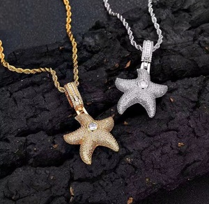 Nuevo Colgante de Estrella de Mar y Pentagrama de Alta Calidad con Circonita Cúbica, Chapado en Oro sobre Latón, Estilo Hip Hop - Product Image 4