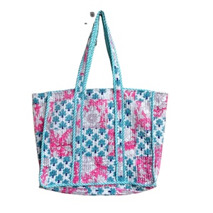 Ruffle Quilted Cotton Large Tote <b>Bag</b> Eco friendly Sustainable Sturdy Grocery Shopping Handmade Vintage Block printed <b>Boho</b> - Product Image 1