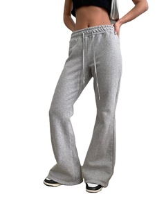 Baggy Distressed Embroidery Track Cotton Sweat <b>Stacked</b> Flare Pants Women - Product Image 1