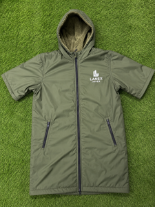 Parka de bain unisexe personnalisée imperméable à capuche doublée polaire verte, séchage rapide, robe de change à manches courtes et fermeture éclair intégrale pour la natation - Product Image 6