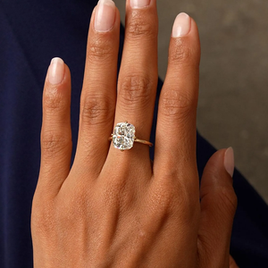 Bague solitaire en or 14 carats avec diamant de laboratoire taille coussin, monture de fiançailles, bijoux classiques pour femme - Product Image 6