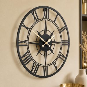 Empire Compass Black Metal Roman Wall Clock 15 Inch Luxury Compass Inspired Decorative Wall Clock with Gold Hands Modern Quartz - Product Image 3