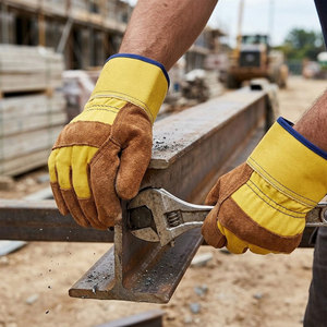 Gants de sécurité en cuir de vachette pleine fleur résistants aux chocs avec dos en tissu de coton, manchette caoutchoutée industrielle et doublure en polaire - Product Image 4