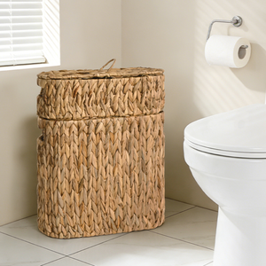 New <b>Design</b> 2 in 1 Water Hyacinth Toilet Paper Storage with <b>Lid</b> Bathroom Storage Container Made <b>by</b> Vietnamese Artisans - Product Image 3