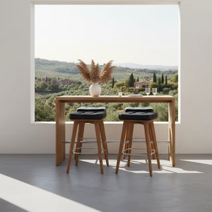 เก้าอี้บาร์ทรงเหลี่ยม ทำด้วยมือจากไม้สักแท้  ตกแต่งแบบธรรมชาติ ดีไซน์ทันสมัย เป็นมิตรกับสิ่งแวดล้อม ทนทาน เหมาะสำหรับโรงแรม คาเฟ่ และโครงการรีสอร์ท - Product Image 3