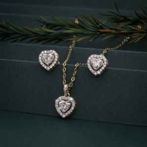 ชุดเครื่องประดับเพชรรูปหัวใจทองคำ 18K เพชรเพาะเลี้ยง 3.795 กะรัต สร้อยคอและต่างหู ชุดเพชรคุณภาพสูงสำหรับผู้หญิง - Product Image 1