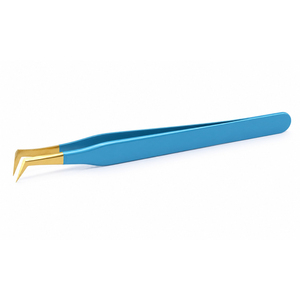Gold Tip Eyelash Tweezers U-shaped tweezers for <b>lashes</b> Metal eyelash <b>extension</b> tool Blue beauty tweezers - Product Image 1