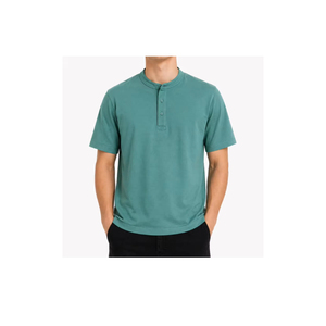 Mens Teal Green Henley T <b>Shirt</b> Minimal Plain Casual <b>Half</b> Sleeve Tee Modern Slim Fit Top <b>Button</b> Placket Round Neck Style Premium - Product Image 1