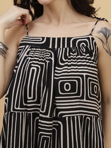 Geometric Print <b>Spaghetti</b> <b>Strap</b> <b>Midi</b> <b>Dress</b> A-Line Loose Fit Casual Summer Woven Viscose <b>Dress</b> Breathable Natural Waistline - Product Image 4