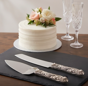 Stainless Steel Cake Knife <b>Set</b> With Pearl Accents Handmade Long Handle Cake Server And Knife For Dessert Serving - Product Image 1