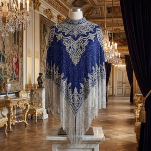 Heavy Beaded Woven Luxury Bridal Capelet Pearl Fringe Eco-Friendly Handcrafted Vintage Wedding Off-Shoulder <b>Cape</b> 100% Polyester - Product Image 2