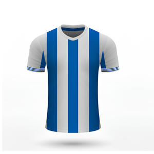 Maillot de football d'été en tissu Air-layer imprimé par transfert thermique, personnalisable, réversible, pour entraînement, gardien de but, rayé, col rond - Product Image 1