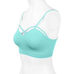 Women Seamless Wire Free Bralette <b>Strappy</b> Criss-Cross Back Solid Color Sporty All Seasons Knitted Spandex Nylon <b>Top</b> - Product Image 1