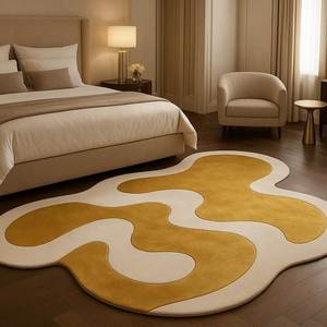Distorted <b>Oval</b> Silhouette Hand Tufted Wool Carpet Freehand Egg Contour Area <b>Rug</b> for Master Bedroom - Product Image 3