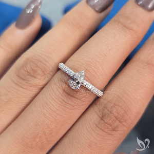 0.5CT Pear Cut Lab Grown <b>Diamond</b> <b>Ring</b> Three Row Pave Band Delicate Teardrop Solitaire 10K White Gold Engagement <b>Ring</b> - Product Image 4
