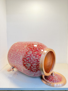 Royal Red Floral Printed Pure <b>Copper</b> Water Dispenser Tank 13L Luxury Golden Jaal Pattern Matka Leakproof Water Camper with Tap - Product Image 4