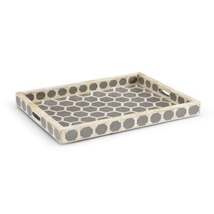 Plateau de service contemporain en os incrusté avec motif géométrique pour table basse, cuisine et salle à manger – Plateau décoratif artisanal - Product Image 2