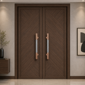 Poignée de porte d'entrée en laiton massif de qualité supérieure avec un design luxueux |   Finition Or Rose et Noir PVD pour Portes Modernes de Maison et de Bureau - Product Image 4