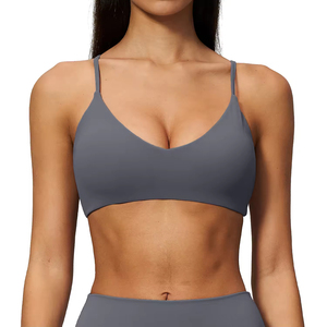 Women Seamless V-Neck Sports Bra Spaghetti Strap Medium Support Solid Color Yoga Bra For Adults - Product Image 1