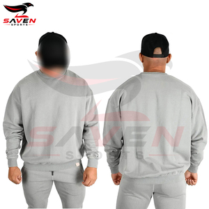 Highest Quality <b>Mens</b> Drop Shoulder Sweatshirt Bulk Loose Fit Plain Light Grey Crew Neck Heavy Fabric <b>Fleece</b> Pullover <b>Tops</b> - Product Image 4