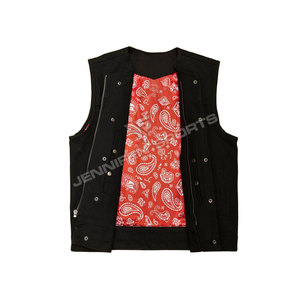 Gilet de moto pour homme, coupe ajustée, noir, 100% coton, toile respirante, vêtement d'extérieur pour l'hiver, gilet de motard avec doublure intérieure en bandana - Product Image 4