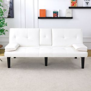 Divano Letto Multifunzionale in PVC Bianco da 67 Pollici con Portabicchieri Pieghevole, Estremamente Pratico per Trasformare in un Spazio Confortevole - Product Image 4