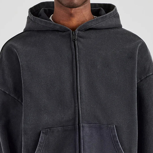 Men's Premium Heavyweight Acid Wash Zip Up Hoodie Vintage Look Streetwear Tracksuit Custom Branding Factory Wholesale - Product Image 3