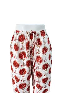 กางเกงผ้าฝ้าย100% พิมพ์ลายดอกไม้สีแดงทับทิมกางเกงเอวยางยืดกางเกงตรงระบายอากาศลูกไม้สำหรับฤดูร้อน - Product Image 5