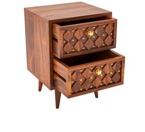 Mesa Auxiliar de Madera de Estilo Moderno de Mediados de Siglo |   Mesa de Noche para Hotel con 2 Cajones | Muebles de Madera al por Mayor B2B |   Exportación de Muebles de Jodhpur - Product Image 5