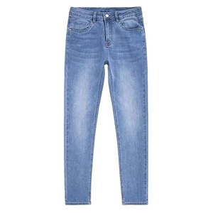 Jean en denim de coton délavé moyen pour homme, coupe droite, taille mi-haute, style décontracté d'été, pour jeunes et travailleurs d'âge moyen - Product Image 1