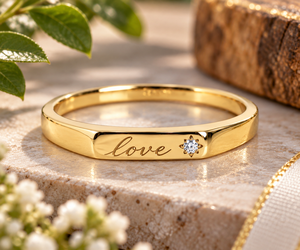 Bague signet en or massif 14 carats avec incrustation de diamants et bande en argent sterling pour cadeau de mariage ou de fête - Product Image 1