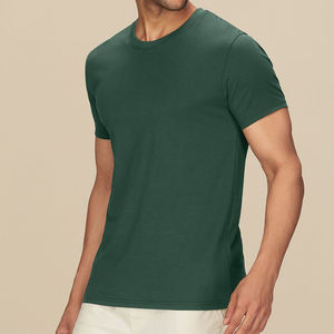 T-shirt vert foncé à col rond pour homme – Coton doux, coupe classique, manches courtes, décontracté, pour tous les jours, été, effet superposé à l'avant, séchage rapide - Product Image 1