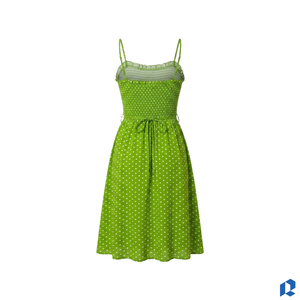 Robe d'été décontractée pour femme, col en V, bretelles spaghetti, 100 % coton, manches courtes, coupe évasée, OEM, marque privée, vente en gros - Product Image 2