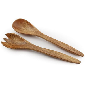 Long Handle Wooden Salad Server Set for <b>Mixing</b> Flatware for Table Salad Servers Wood Salad Tongs Spoon and Fork Set Cutlery - Product Image 4