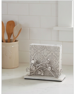 Silver <b>Metal</b> Flower Design Free Standing Tissue Holder Decorative Napkin Stand For Tabletop Use And Kitchenware Use - Product Image 4