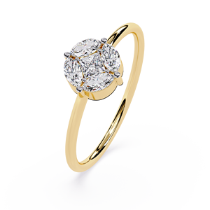Bague classique pour femme en or 18 carats avec diamant naturel taille princesse, sertissage invisible en grappe, certifiée IGI, avec diamant taille marquise - Product Image 1