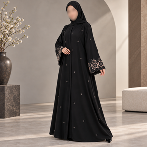 Elegante Vestido Abaya con Bordado Floral para Mujer, Mangas Anchas, Tela Suave, Túnica Islámica Modesta |   Elegante Brazalete Musulmán para Ocasiones Especiales - Product Image 2